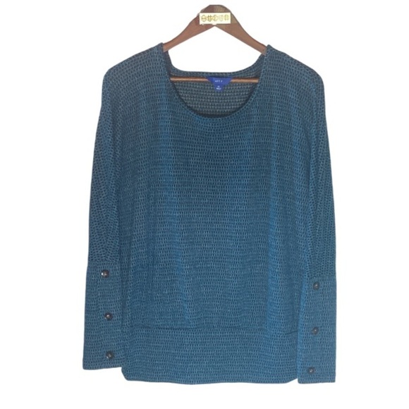 APT 9 dk teal black knit sweater lg slv black buttons // L - Picture 1 of 6